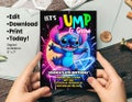 Stitch Glow Jump Birthday Invitation, Trampoline Party, Editable Neon Invite, Instant Download product logo