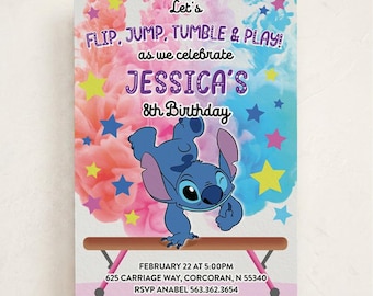 Stitch Gymnastics Birthday Invitation – Editable Digital Download, Personalized Gymnastics Party Invite