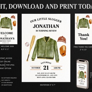 Little Slugger Birthday Invitation, Baseball Themed Birthday Party, Baseball Thank You Card, Baseball Welcome Sign