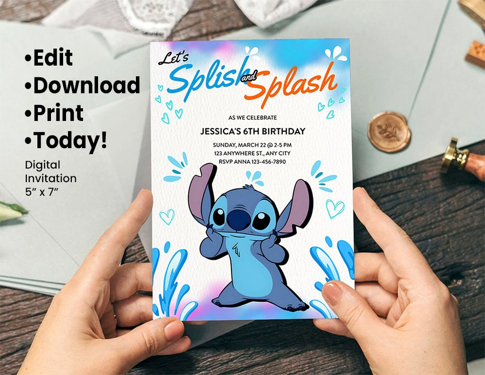 Invitation anniversaire carte sur téléphone envoi sms Lilo et Stitch