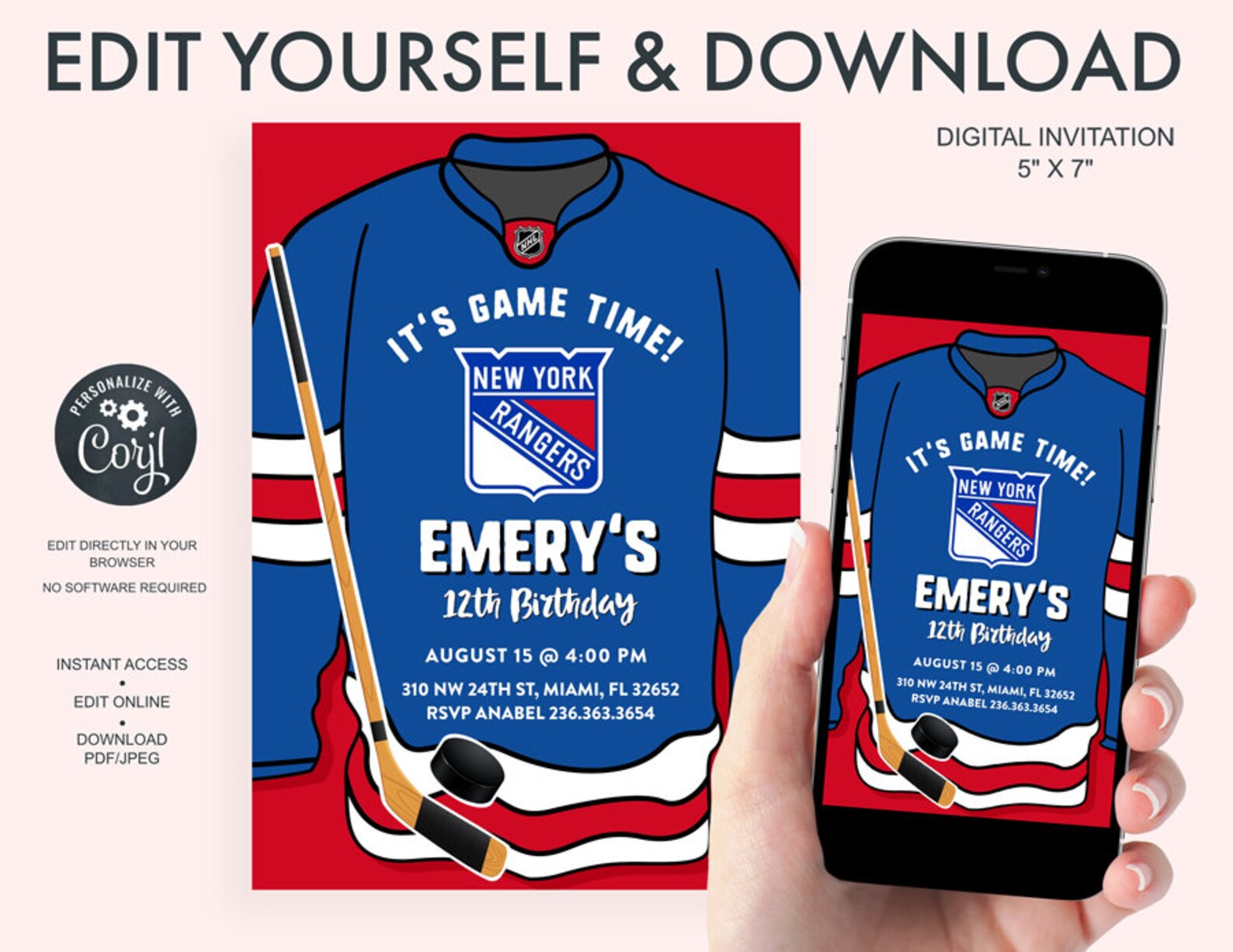 New York Rangers Birthday Invitation Etsy