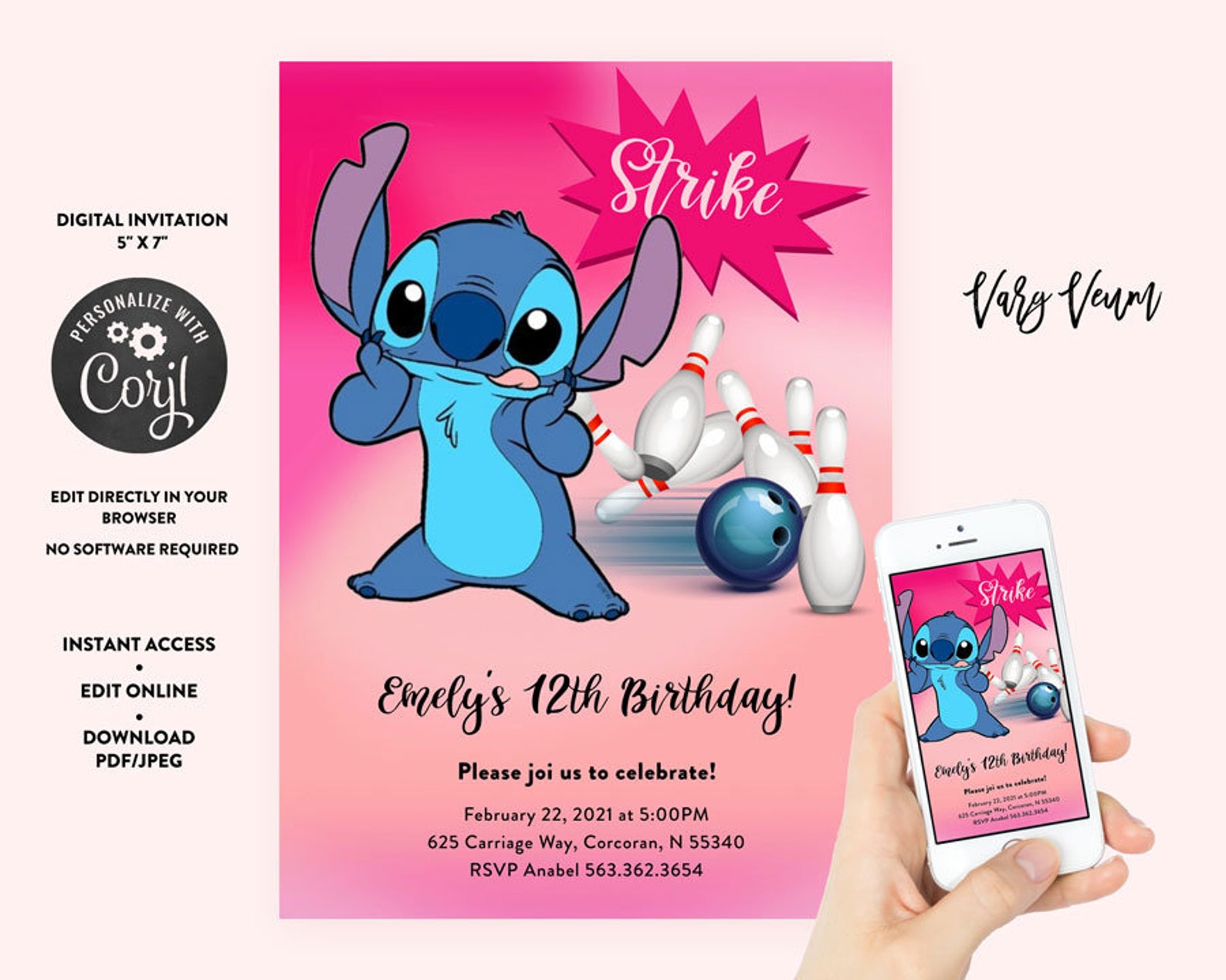 Stitch Bowling Birthday Invitation Etsy