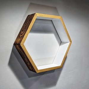 Set of 3 Hexagon Wall Shelves with a burned surface finish