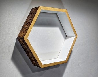 Set of 3 Hexagon Wall Shelves with a burned surface finish