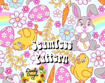 Seamless Pattern Spring Chick Easter Bunny