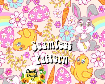 Seamless Pattern Easter Bunny Spring Chick