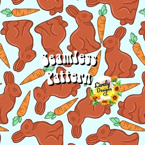 Seamless Pattern Easter Carrots Chocolate Bunny