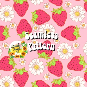 Seamless Pattern Spring Strawberry Daisy