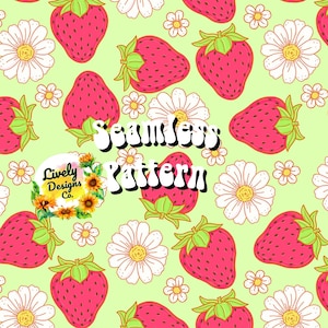 Seamless Pattern Summer Strawberry Daisy