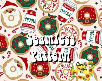 Seamless Pattern Santas Donuts