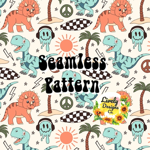 Seamless Pattern Beach Dino Checkered