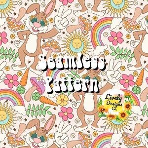 Motif sans couture pastel pastel lapin groovy