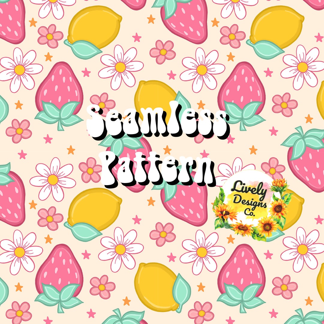 Seamless Pattern Summer Strawberry Lemon Floral Daisy - Etsy