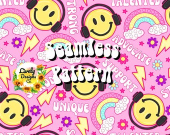 Afirmación de autismo con emoticono de patrón sin costuras