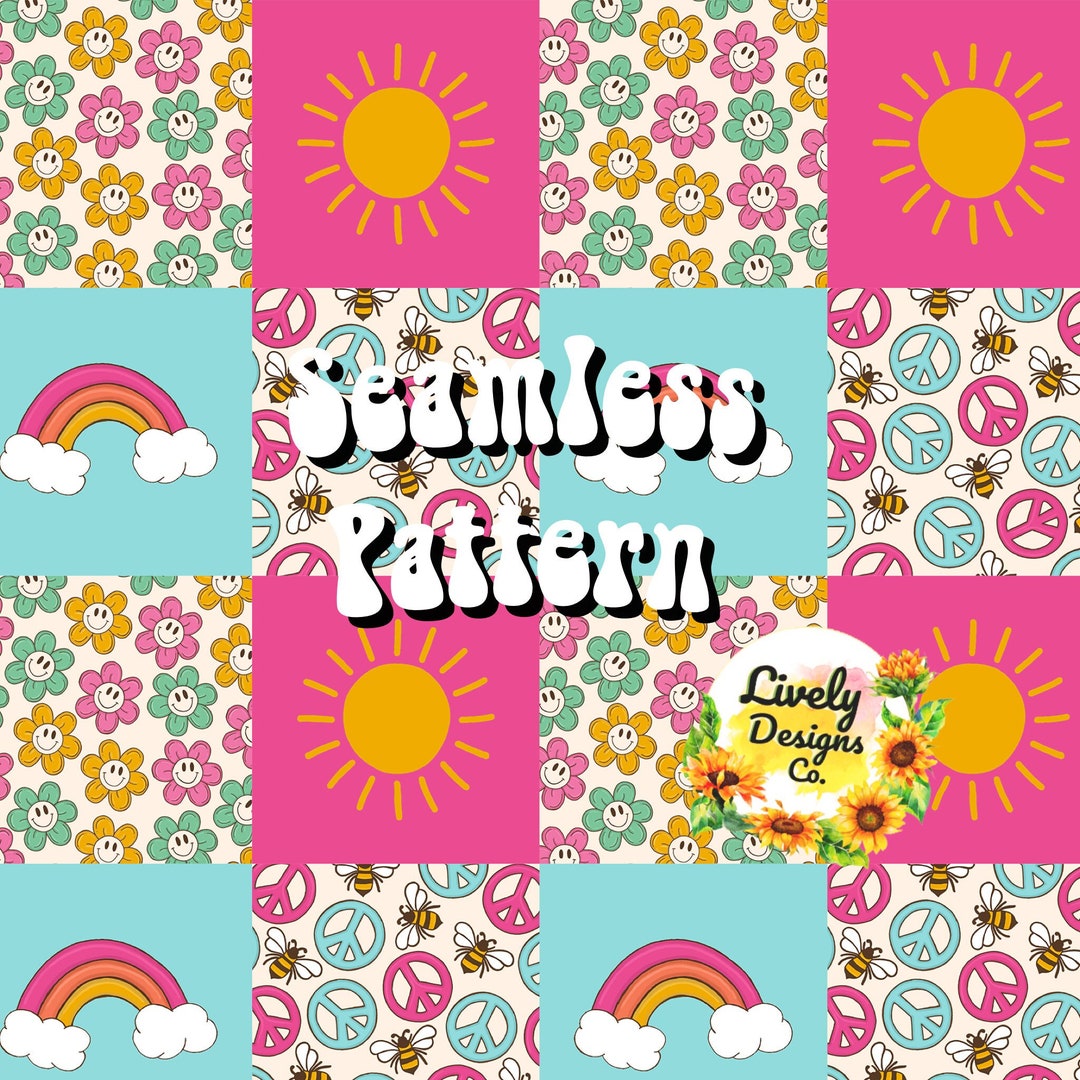 Seamless Pattern Retro Summer Patchwork - Etsy