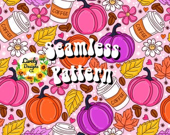 Seamless, Muster, Herbst, Latte, Kaffee, Kürbisse