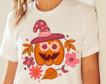 Groovy Fall Witch Pumpkin PNG, Sublimation Design, Screenprint Design