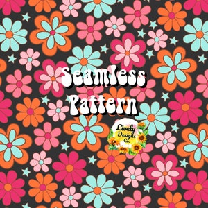 Seamless Pattern Retro Groovy Flowers