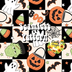 Seamless Pattern Halloween Frankenstein Checkered