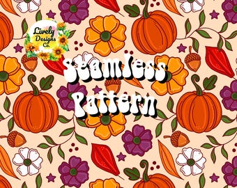 Seamless Pattern Fall Pumpkin Floral