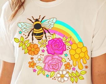 PNG floral d'abeilles, conception de sublimation, conception de sérigraphie