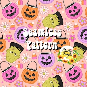 Seamless Pattern Trick or Treat Frankenstein