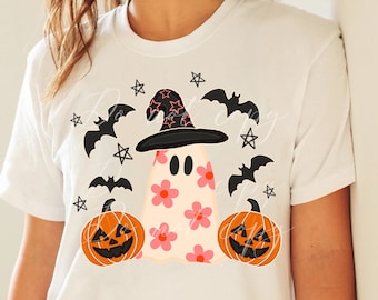 Retro Ghost Pumpkins PNG, Sublimation Design, Screenprint Design