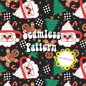 Seamless Pattern Santa Mug Gingerbreads