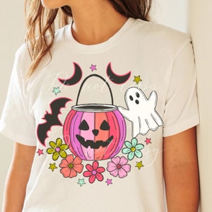 Retro Jack O Lantern Bats & Ghosts PNG, Sublimation Design, Screenprint Design