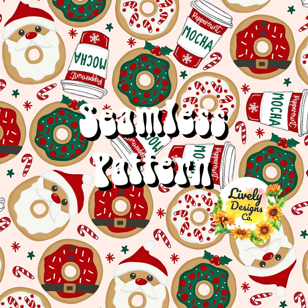 Seamless Pattern Santas Donuts Etsy