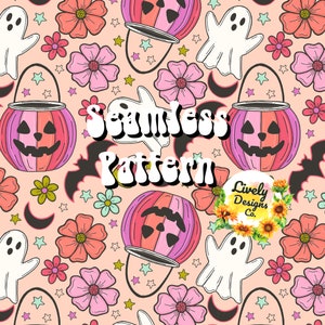 Seamless Pattern Jack o Lantern and Ghosts