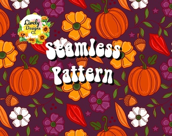 Seamless Pattern Fall Pumpkin Floral