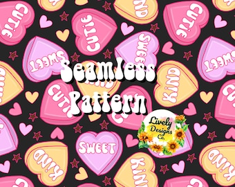Valentine’s Day Candy Hearts Hand Drawn Seamless Repeat Pattern - Etsy