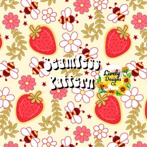 Seamless Pattern Strawberry Bees