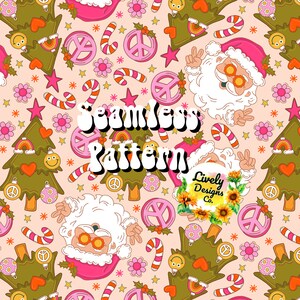 Nahtloser Muster Groovy Christmas Santa