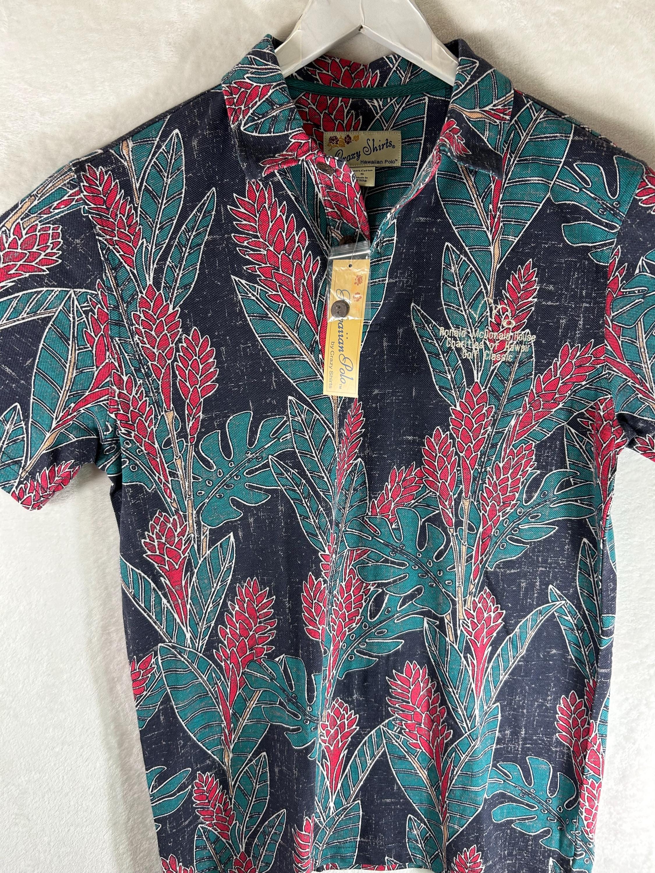 Floral Hawaiian Aloha Shirt: Cotton Golf Shirt (Small)
