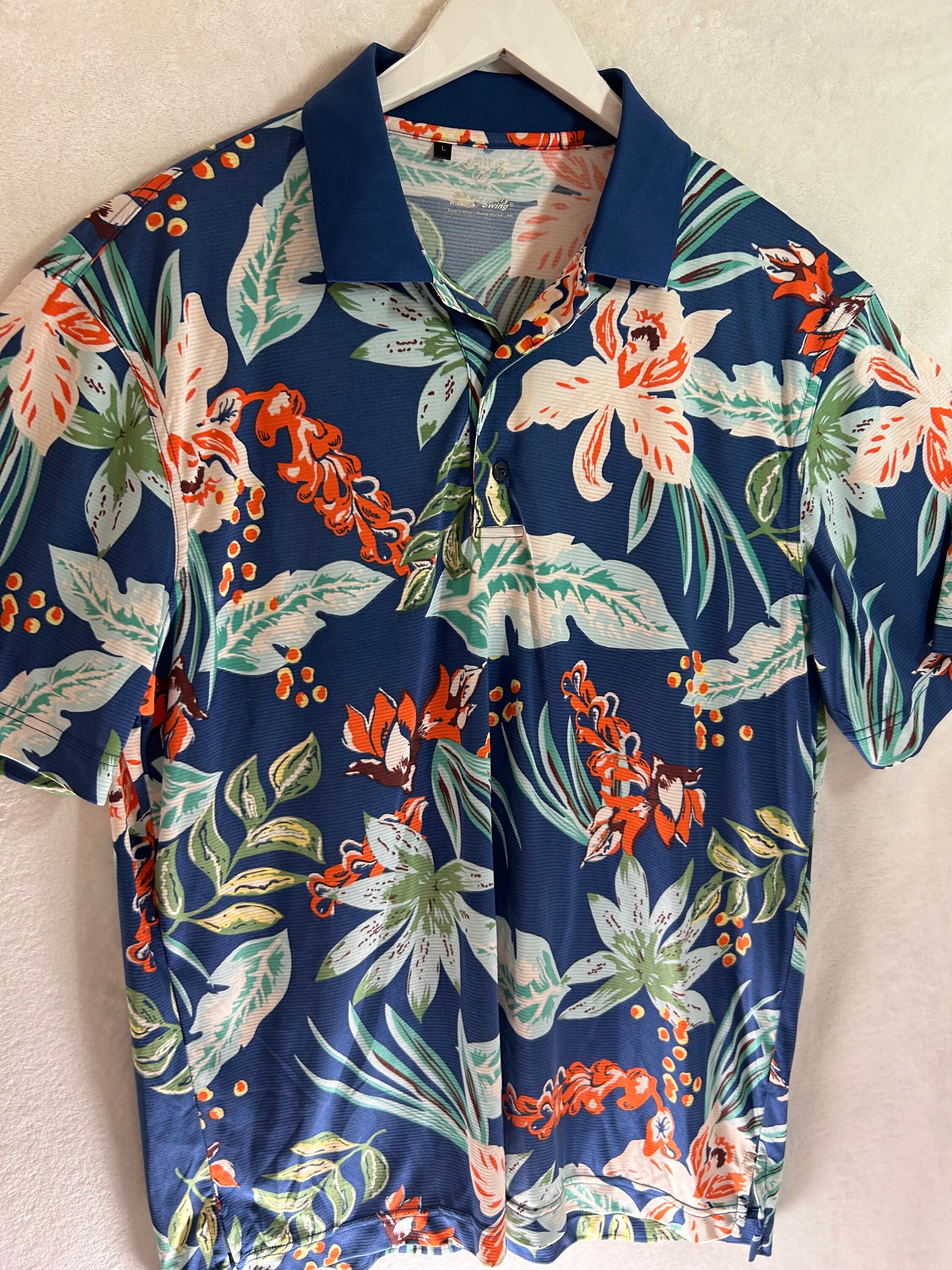 Vintage Hawaiian Aloha Shirt Monsterey Club Large Polyester Vintage Hawaiian Aloha Shirt Monsterey Club Large Polyester