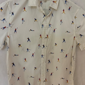Vintage Baseball Player Hawaiian Aloha Shirt - 100% Cotton