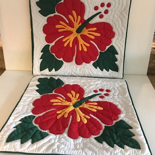 Hawaiian Quilt Pillow Covers Red Lehua Flowers Etsy