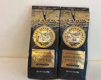 Hawaii Royal Kona 100percent  Hawaiian Coffee, Private Reserve Medium Roast Whole Bean (2x 7oz Bags)
