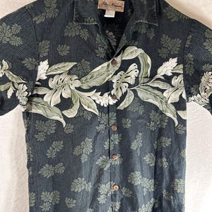 Vintage Kai Aani Hawaiian Aloha Shirt - Blue Leaf Print, 100% Cotton - Size Small