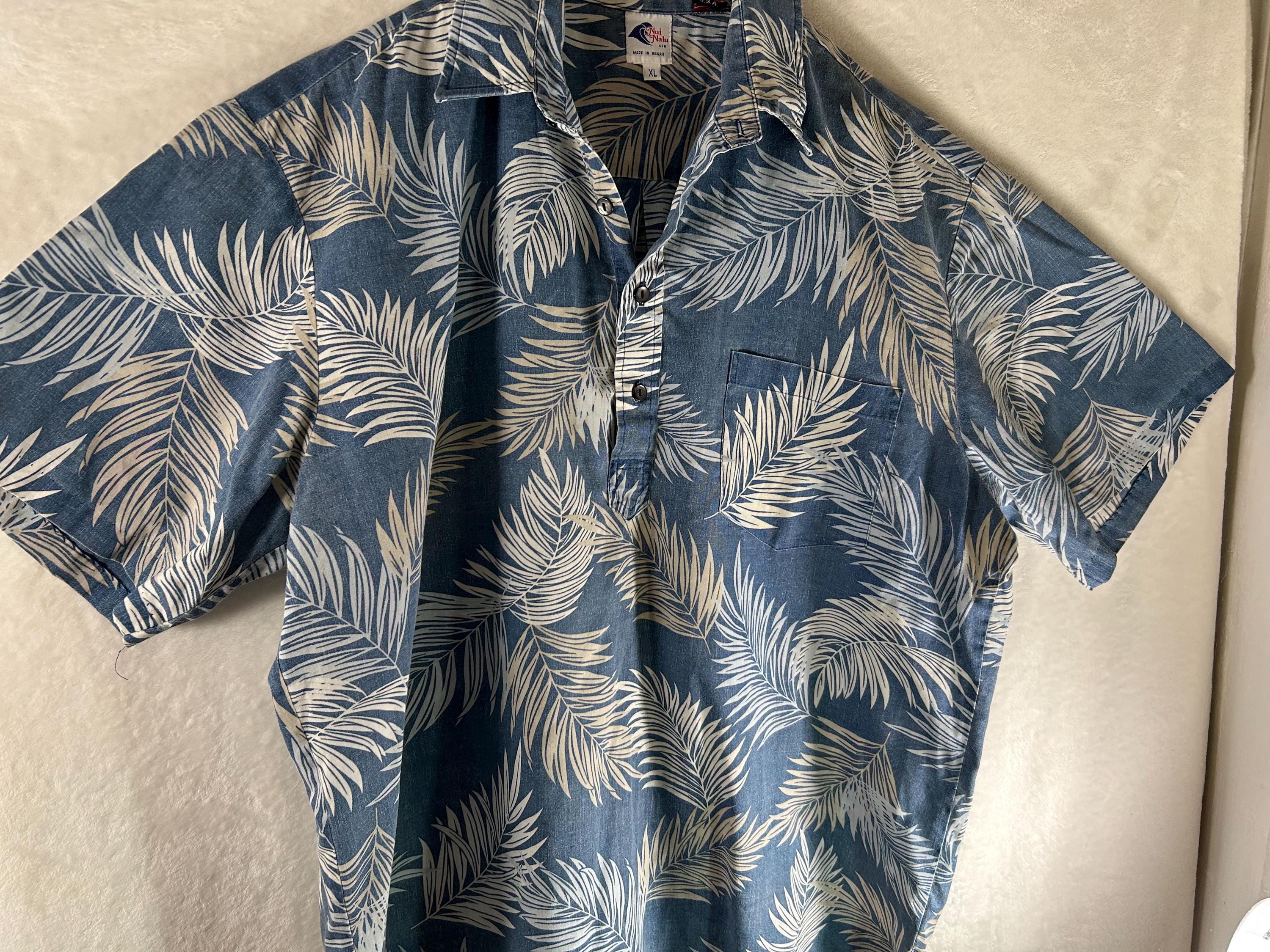 Vintage Vintage Nui Nalu Hawaiian Aloha Shirt: Blue Lei Print 