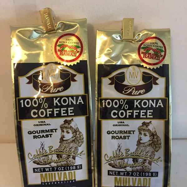 2 bags 100% kona coffee mulvadi gourmet roast grind 7oz ea bb 10/2024 with free shipping