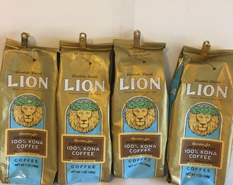 4 bags lion 100% Kona coffee whole bean bb 12/2024 w/ free shipping