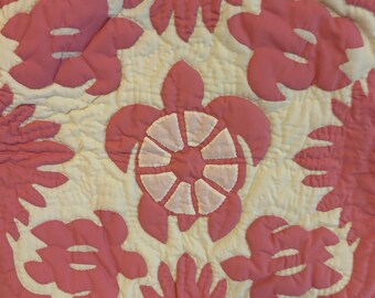 Dessus De Couette Design Hawaïen Appliqué Main - Rouge Et Blanc - Qualité Impeccable