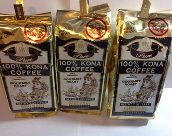 3 Bags Mulvadi 100% Kona Coffee wholebean Medium Dark Roast 7OZ Brand New  BB 12/2024w/free shipping