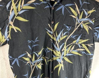 Vintage Vintage Kahala Hawaiian Aloha Shirt: Blue Hula Dance, Green Silk (Large)
