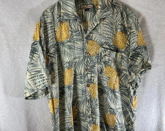 Vintage Tommy Bahama Silk Hawaiian Shirt: Green Floral Aloha Shirt, XL