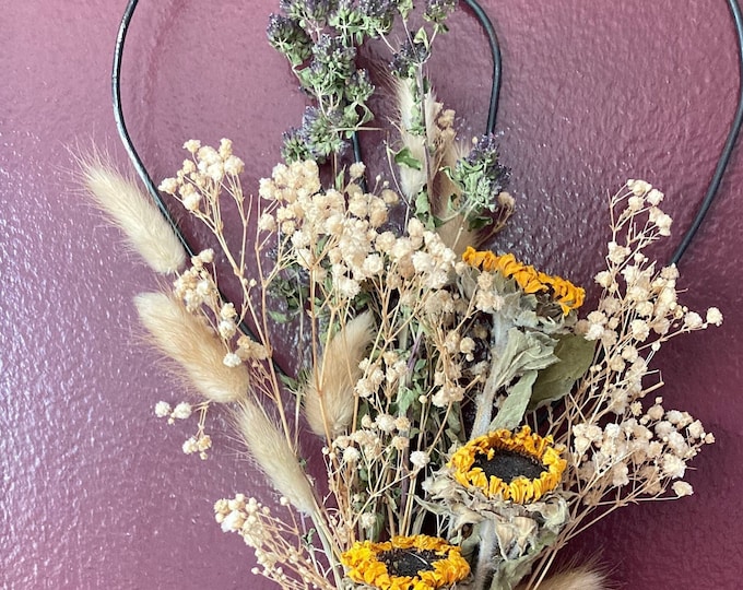 Vintage Primitive Rug Beater with Dried Floral Arrangement