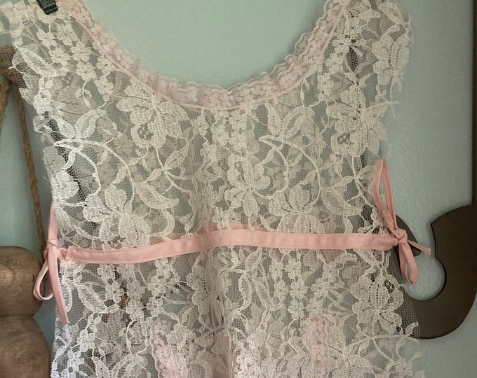 Vintage Baby Girl Pink Lace Apron